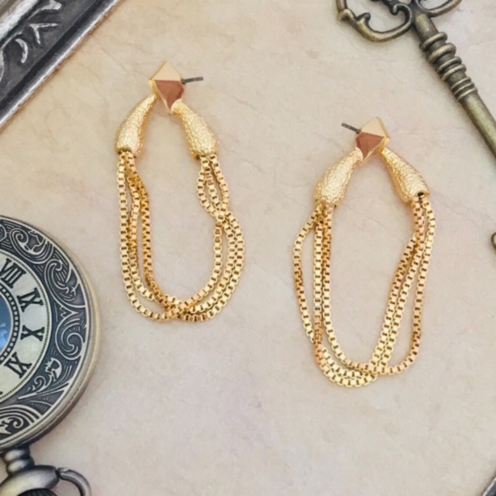 ALEXIS BITTAR • Gold Snake Chain Hoop Earrings - Picture 4 of 5